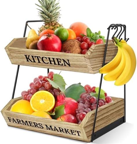 Esbainia Fruit Basket For Kitchen Countertop 2 Tier Fruit Bowl With 3