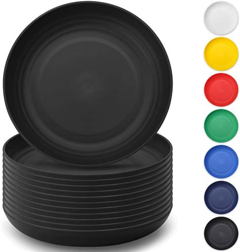 Berglander Black Plastic Plates Set Of Pieces Reusable And