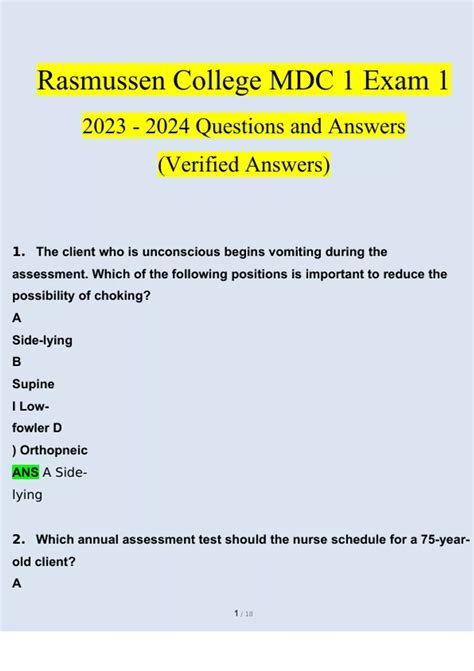 Rasmussen College MDC 1 Exam 2 Questions And Answers 2024 2025