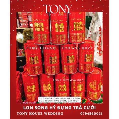Lon đựng Trà Cưới Song Hỷ Phụ Kiện Trang Trí Mâm Quả Tonyhouse