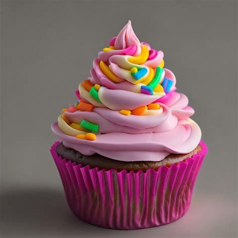 Premium Ai Image A Pink Cupcake With Pink Frosting And A Heart On Top