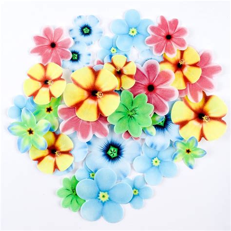 Buy 35pcs Edible Flower Cake Topper Flower Cupcake Toppers Colorful