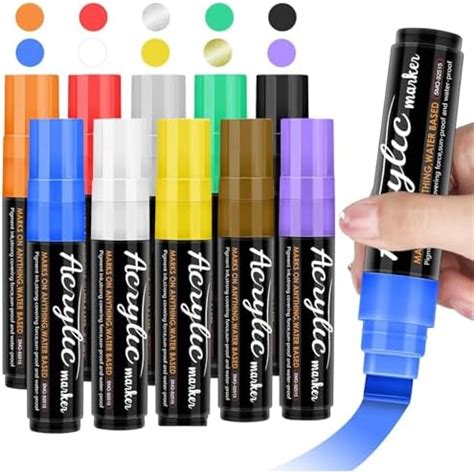 Marker 10 Farben 15mm Acrylstifte Breit Acrylic Paint Marker