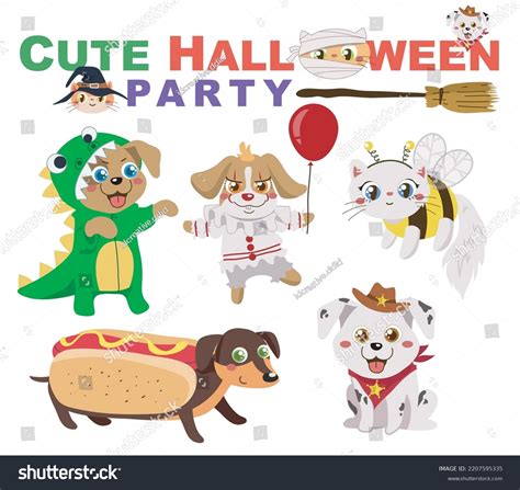 Set Cute Halloween Animals On White Stock Vector (Royalty Free ...