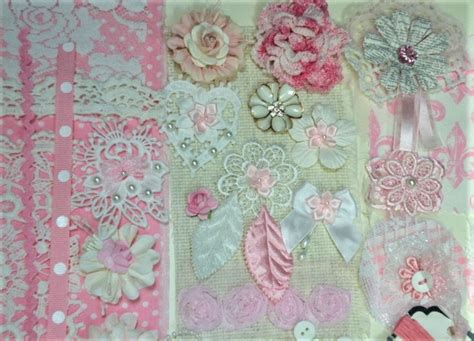 Free Shipping Embellishment Pack Ephemera Lace Fabric Journal Embellish Pink White Supplies