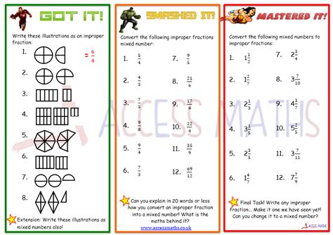 Mixed Numbers And Improper Fractions Access Maths