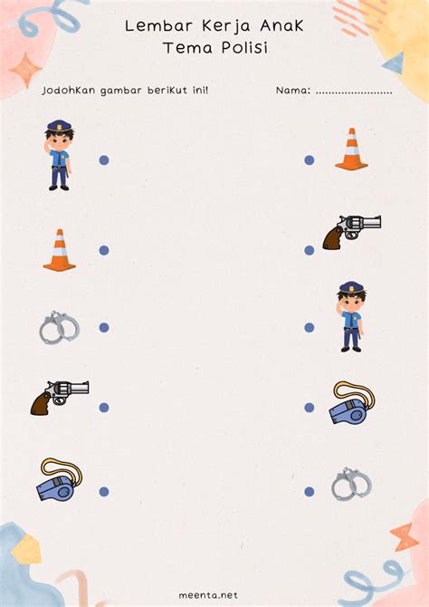 lembar kerja anak tema polisi  tkpaud