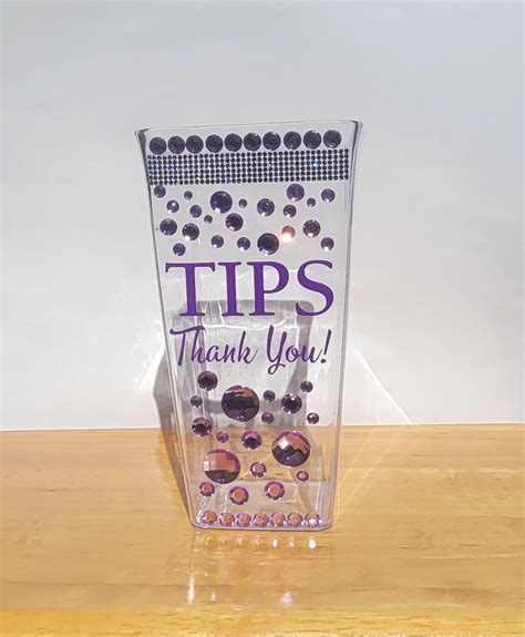 Tip Vessel Big Tips Money Collecting Plastic Tip Jar Clear Purple Gems