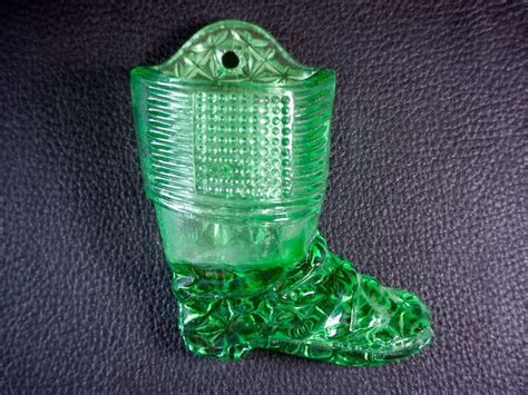 Vintage Green Glass Boot Match Holder With Striker Etsy Green Glass Vintage Green Vintage