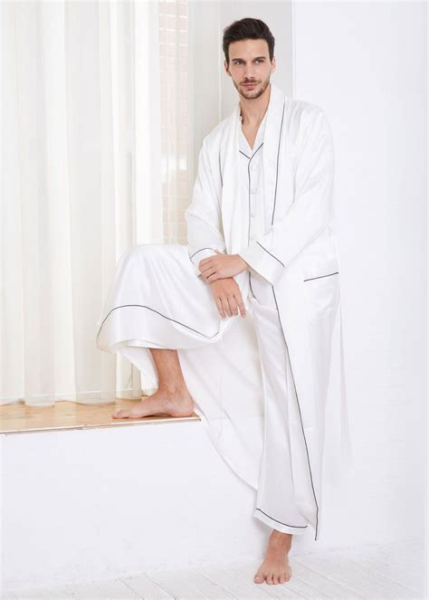 Momme Contra Full Length Silk Pajamas Robe Set For Men Camisones