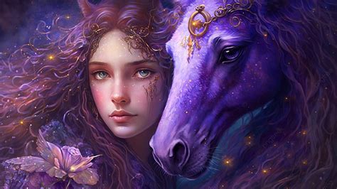 Fantasy Purple Unicorn Girl Beautiful Background Dream Unicorn Purple Background Image And