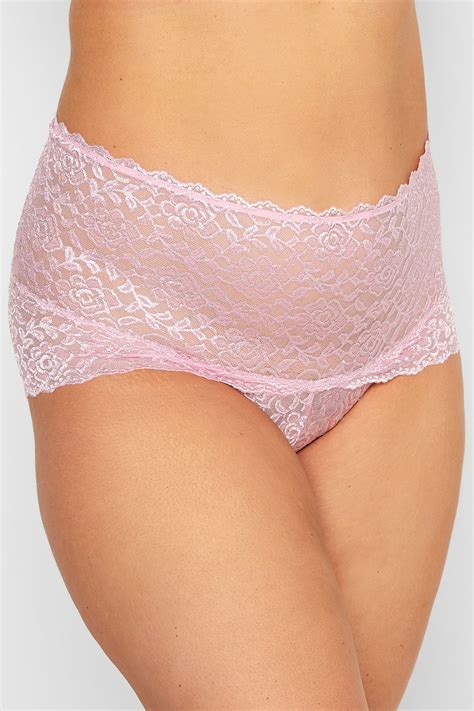 Yours Curve Light Pink Hi Shine Lace Deep Waistband Full Briefs Yours