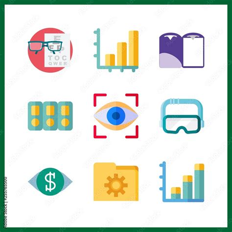 9 Visual Icon Vector Illustration Visual Set Folders And Bar Chart