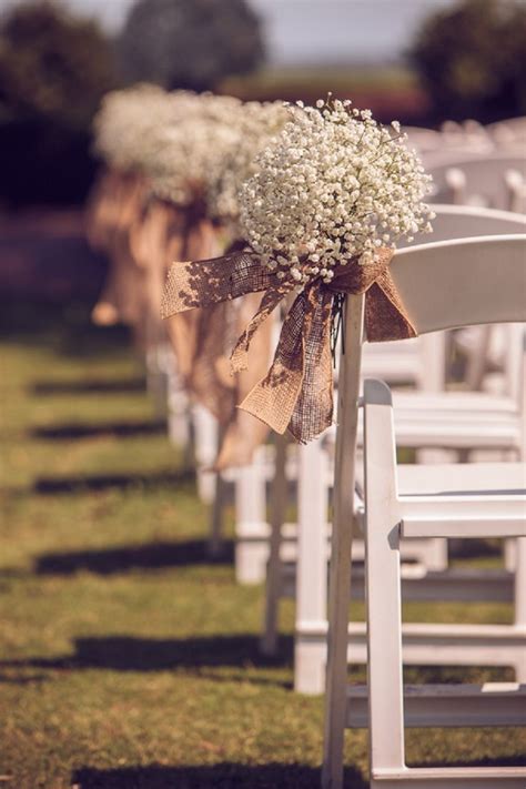 Rustic Romantic Burlap Peach Wedding Aisle Chair Décor Deer Pearl