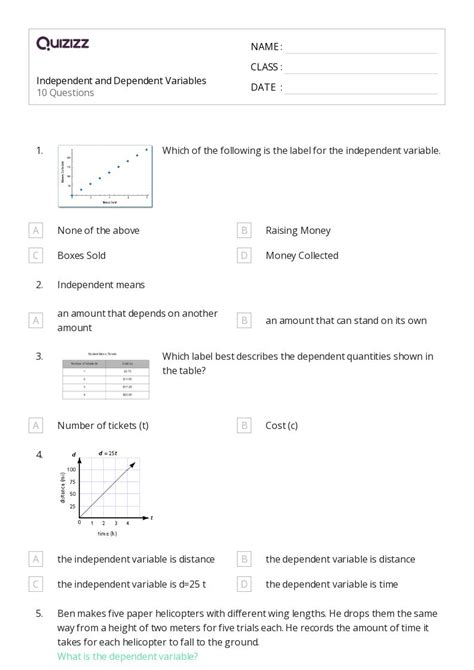 50 Dependent Variables Worksheets For 10th Class On Quizizz Free