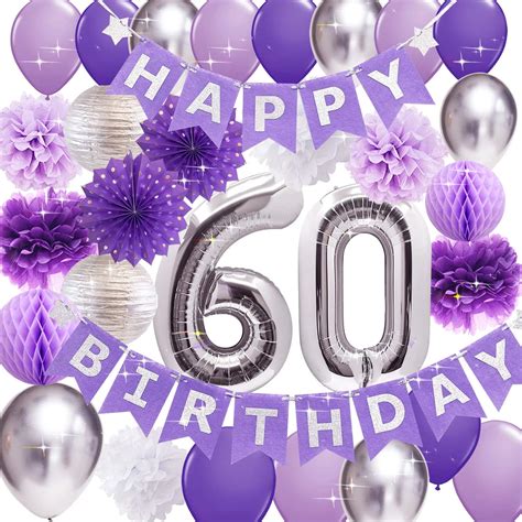 60th Birthday Decorations For Women Purple Silver Women 60