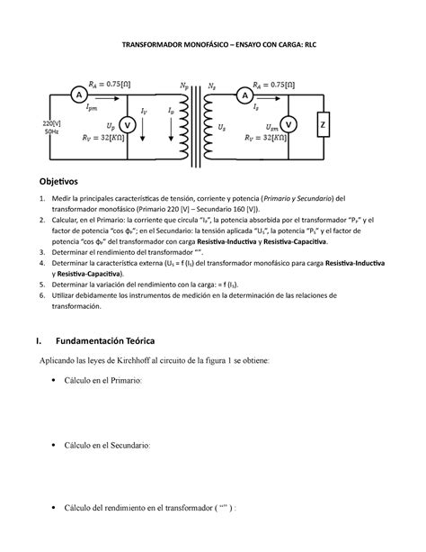 Ensayo con carga Informe6 TRANSFORMADOR MONOFÁSICO ENSAYO CON