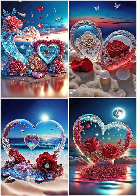 DCIDBEI Diamond Painting Valentinstag 4 Pack 30x40 Cm 3D Ai Diamond