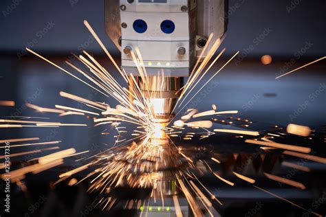 Laser Cutting Metal Machining With Sparks On Cnc Laser Engraving