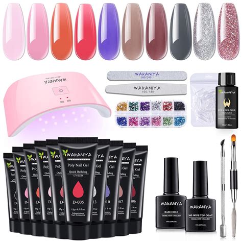 Polygel Set Mit Lampe Rosa Blau Nude Rot Glitzer Farben