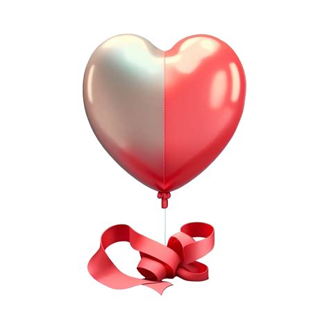 3d Render Glossy Heart Shape Balloon With Red Silk Ribbon Icon