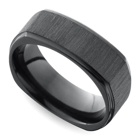 Cross Satin Square Mens Wedding Ring In Zirconium