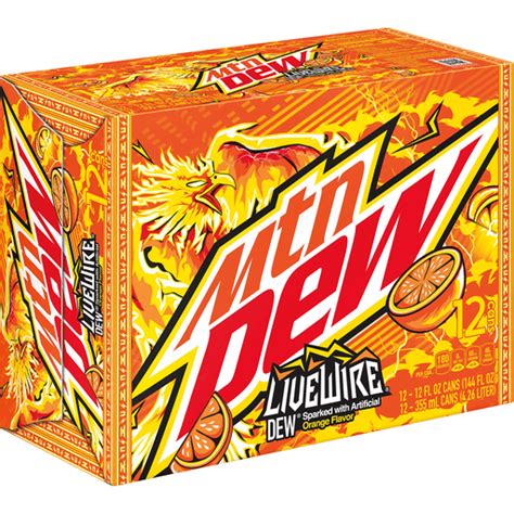 Mtn Dew Live Wire DEW Orange Flavor 12 Fl Oz 12 Count Cans | Soft Drinks | Foodtown