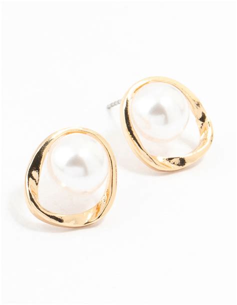 Gold Pearl Twisted Ring Stud Earrings Lovisa