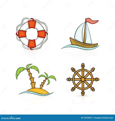 Set Of Marine Icons Stock Vector Illustration Of Island