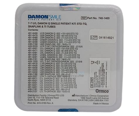 Ormco Damon Q Standard Torque Single Patient Kit 7 7 0 022 740 1403