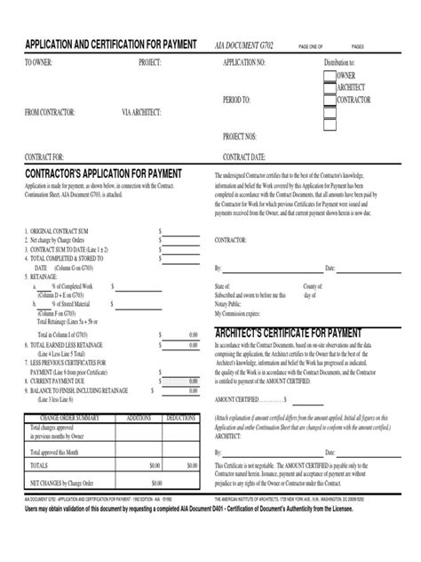 Aia Cert Of Payment Forms G702 703 Pdf Architect Business