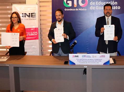 Firman INE Guanajuato e IEEG convenio de apoyo y colaboración con SEG