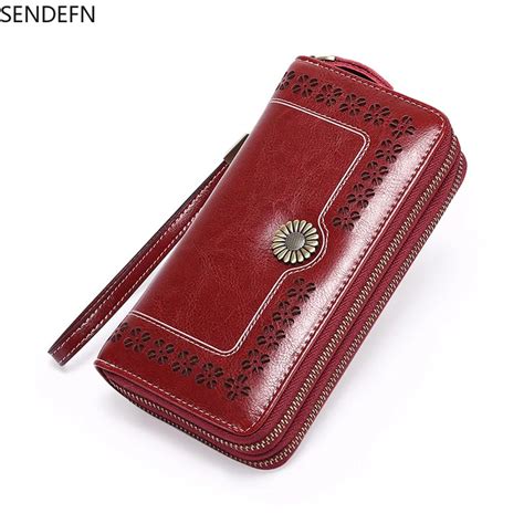 Get SENDEFN 2020 New Women S Double Zipper Wallet Leather Long Wallet