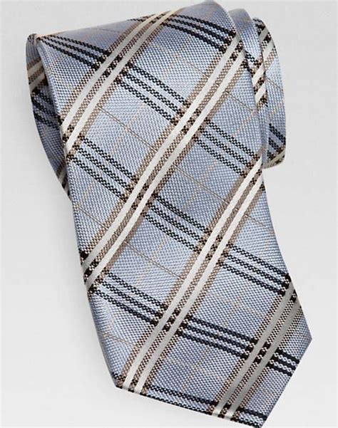 Egara Light Blue And Taupe Plaid Narrow Tie Mens Accessories Mens