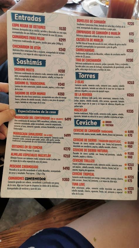 Carta Del Restaurante El Contenedor Mariscos Estilo Mazatl N Sucursal