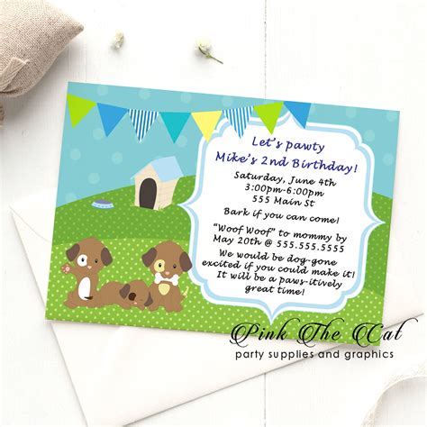 puppy invitation printable baby shower boy birthday   pink