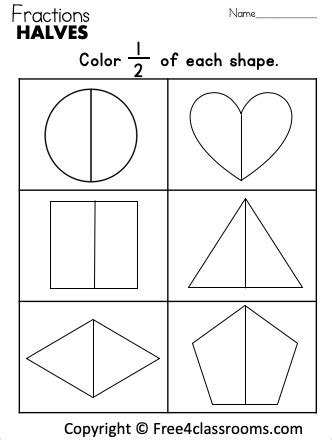 Free Fractions Worksheet - Color Half - Free Worksheets - Free4Classrooms