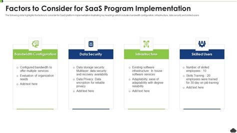 Factors To Consider For Saas Program Implementation Ppt PowerPoint