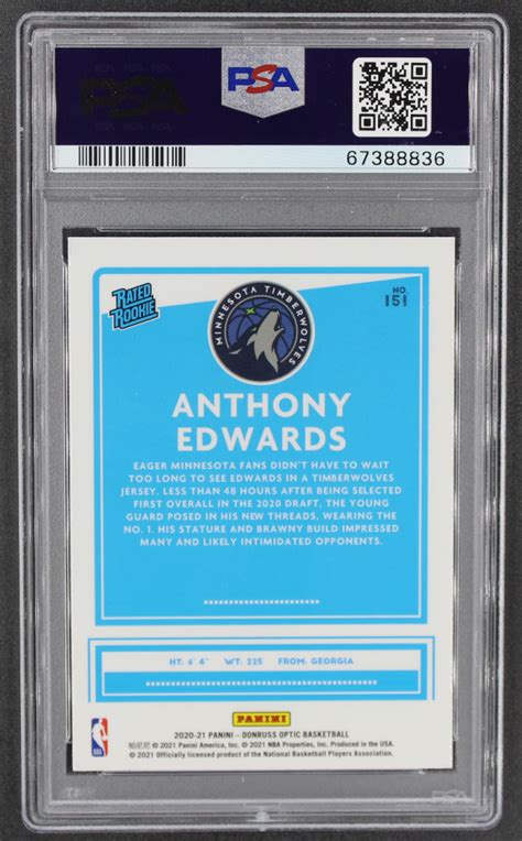 Anthony Edwards Donruss Optic Rr Rc Psa Pristine Auction