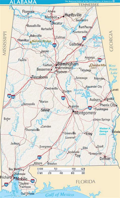 Detailed Road Map Of Alabama State With Relief And Cities Printable Map Of The United States