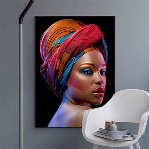 Tableau Toile Decoration Noir Sexy Lips Nude Femme Africaine Peinture À