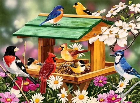 Spring Feast F1 Art Cardinal Rose Breasted Chickadee Artwork