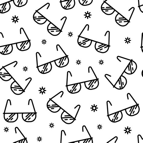 Sunglasses, eye glasses seamless vector pattern. Black outline on a ...