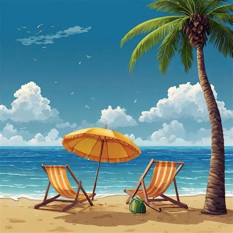 Premium Photo A Painting Of Two Beach Chairs And An Umbrella On A