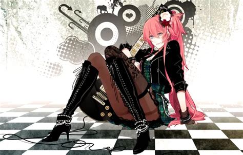 Wallpaper Guitar Vocaloid Megurine Luka Pink Hair Long Hair For