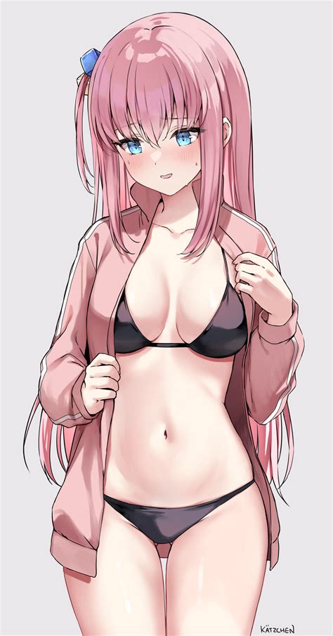 Boobs Pink Hair Anime Girls Black Bikinis Gotou Hitori Portrait