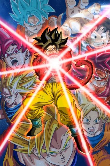 AFFICHE DRAGON BALL Z Super GT Goku SSJ4 Et Autres Formes 12 Pouces