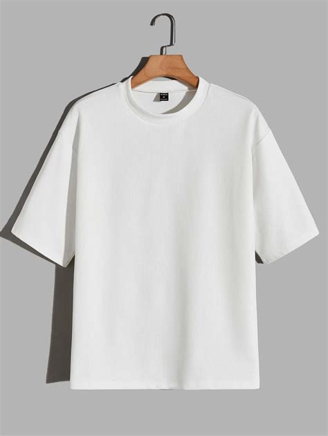 SHEIN Men Solid Drop Shoulder Tee SHEIN USA White Tee Men White