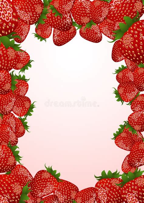 Strawberry Frame 3 Red Berry And White Flower Stock Vector