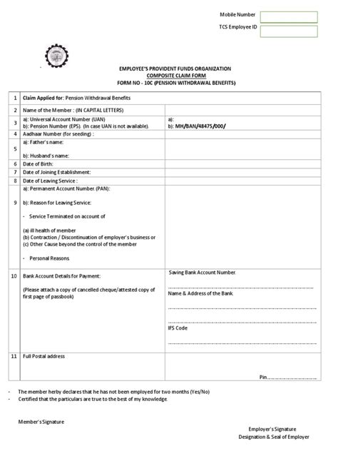 Employee Pension Scheme Form 10 C Pdf Pension Service Industries